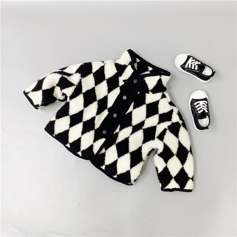 子供服 アウター 女の子 冬用ジャケット 韓国 ボアジャケット 厚手 カーディガン 80cm 90cm 100cm 110cm 120cm 130cm 裏地コットン 防寒 あったか かわいい 格子柄 ブラック