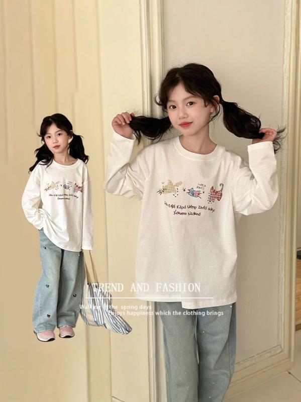 子供服 セットアップ 女の子 長袖Tシャツ デニムパンツ 2点セット 春秋 かわいい 韓国 ガールズ トップス ボトムス 上下セット 普段着 通園 通学 120 130 140 150 160 170