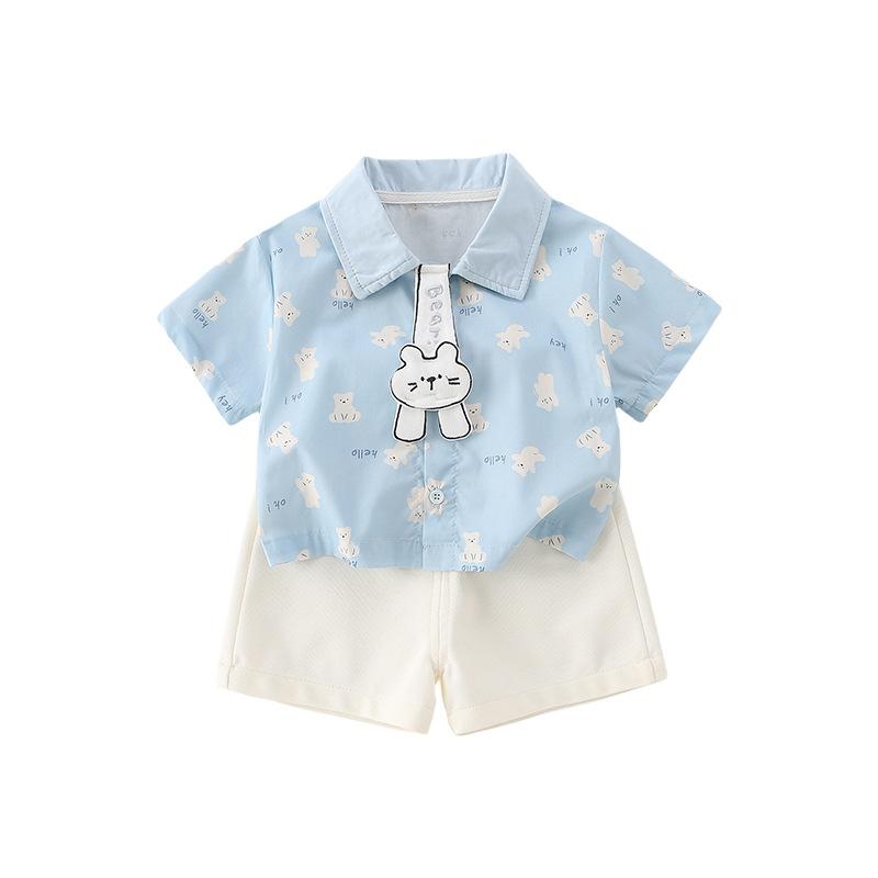キッズ ベビー服 半袖シャツ 短パン 上下セット 薄手 コットン かわいい クマ柄 73CM 80cm 90cm 100cm 部屋着 普段使い 春夏