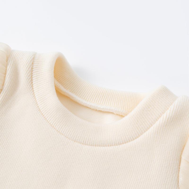 Tシャツ 女の子 長袖 ニット 秋冬 裏起毛 暖かい かわいい トップス 赤ちゃん 幼児 子供服 ベージュ 73 80 90 100 110 伸縮性