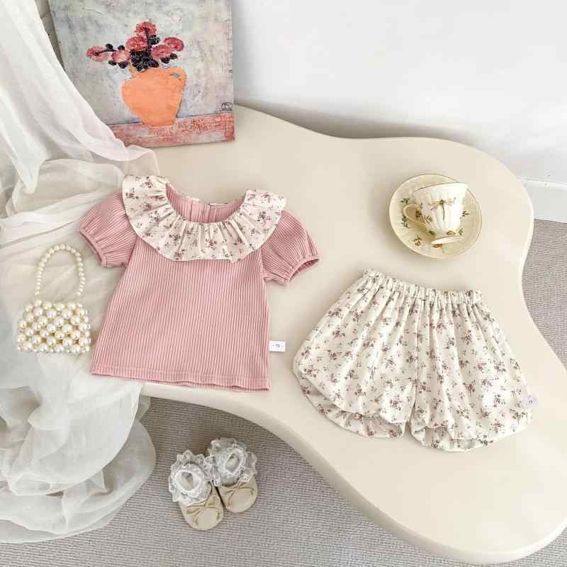 ベビー服 女の子 半袖Tシャツ & ブルマ セットアップ 小花柄 コットン 薄手 かわいい おしゃれ 普段着 外出着 ピンク系2