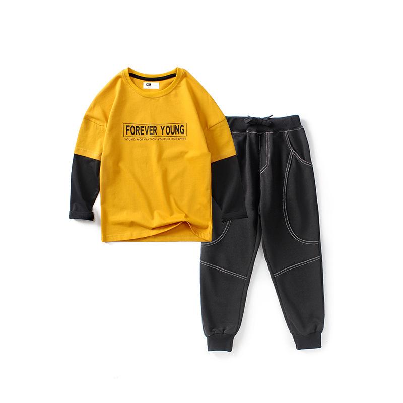 子供服 長袖Tシャツ パンツ 上下セット キッズ 男の子 女の子 ボーイズ ガールズ 運動着 普段着 トップス ボトムス 中大童 無地 黒 ブラック グレー グレー 黄色 イエロー 青 ブルー 120 130 140 150 160