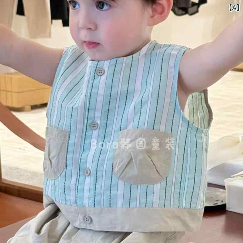 子供服 ベスト キッズ 夏物 ノースリーブ Tシャツ ボーイズ ガールズ おしゃれ ストライプ トップス カットソー カジュアル 普段着 部屋着 綿 春夏2