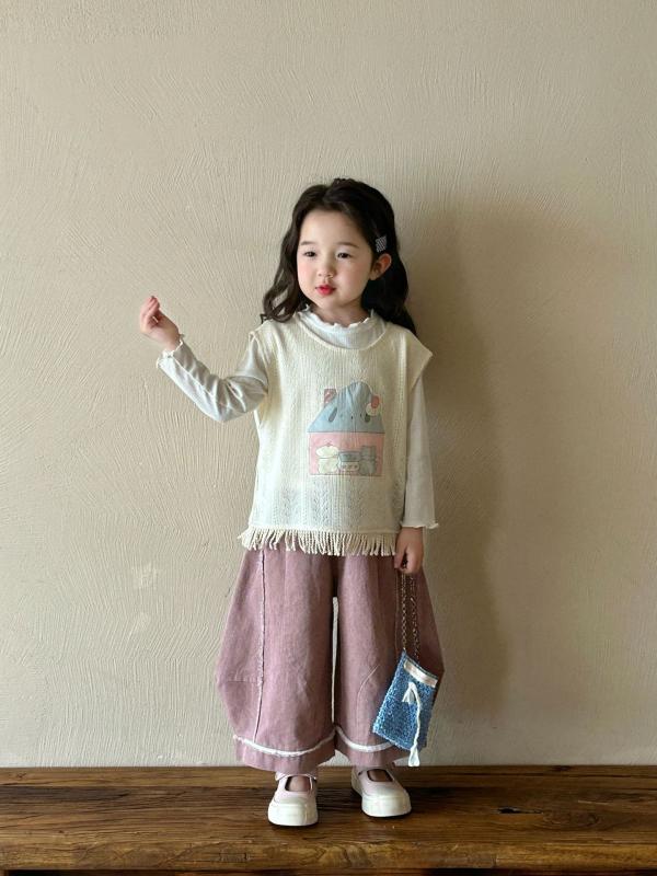 子供服 Tシャツ 2点セット 春秋 女の子 かわいいアップリケ付きベスト 綿 通園 普段着