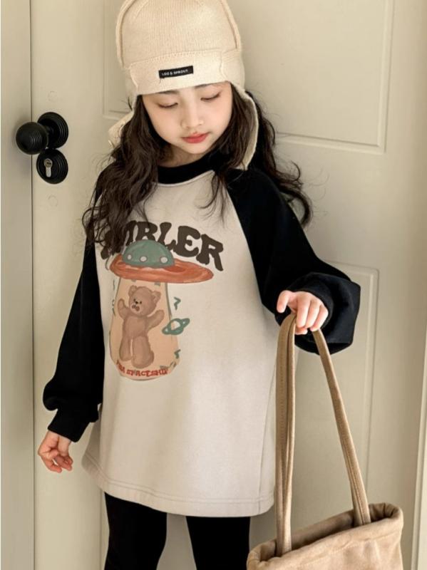 子供服 スウェット ガールズ 秋冬 長袖Tシャツ 裏起毛 肩落ち かわいい 中学生 小学生