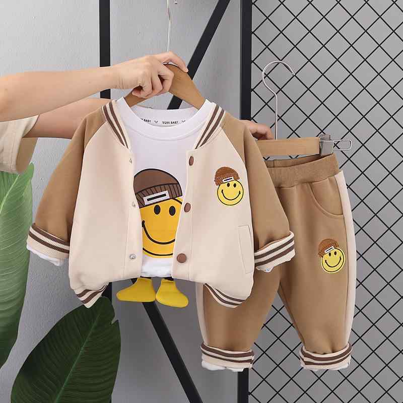 キッズ ボーイズ ガールズ 春秋 3点セット 長袖 Tシャツ & 野球 ジャケット & パンツ 上下セット かわいい アニマル プリント 綿95% 普段着 部屋着