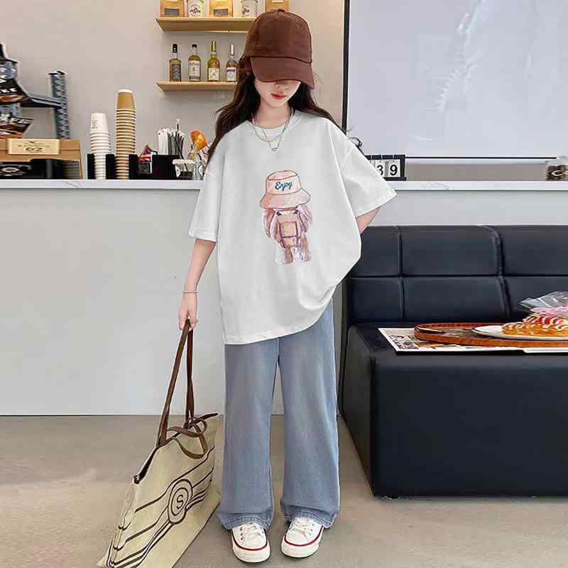 Tシャツ 女の子 デニムパンツ 2点セット 子供服 半袖 短パン セットアップ 接触冷感 カットソー 通学 普段使い