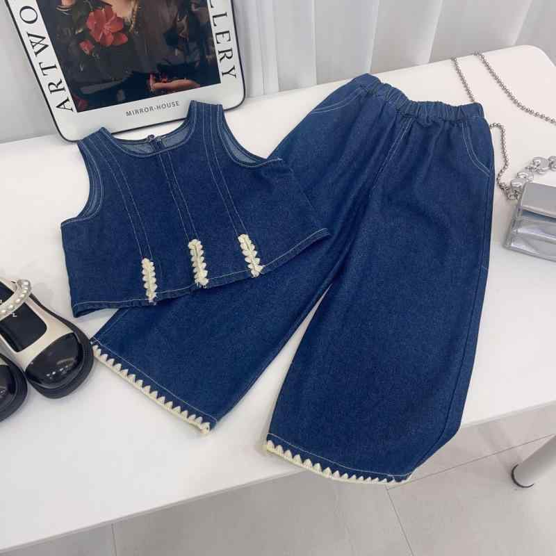 子供服 女の子 デニムセットアップ 秋物 子供 Tシャツ ベスト ワイドパンツ 3点セット ガールズ 韓国 秋服 かわいい 普段使い
