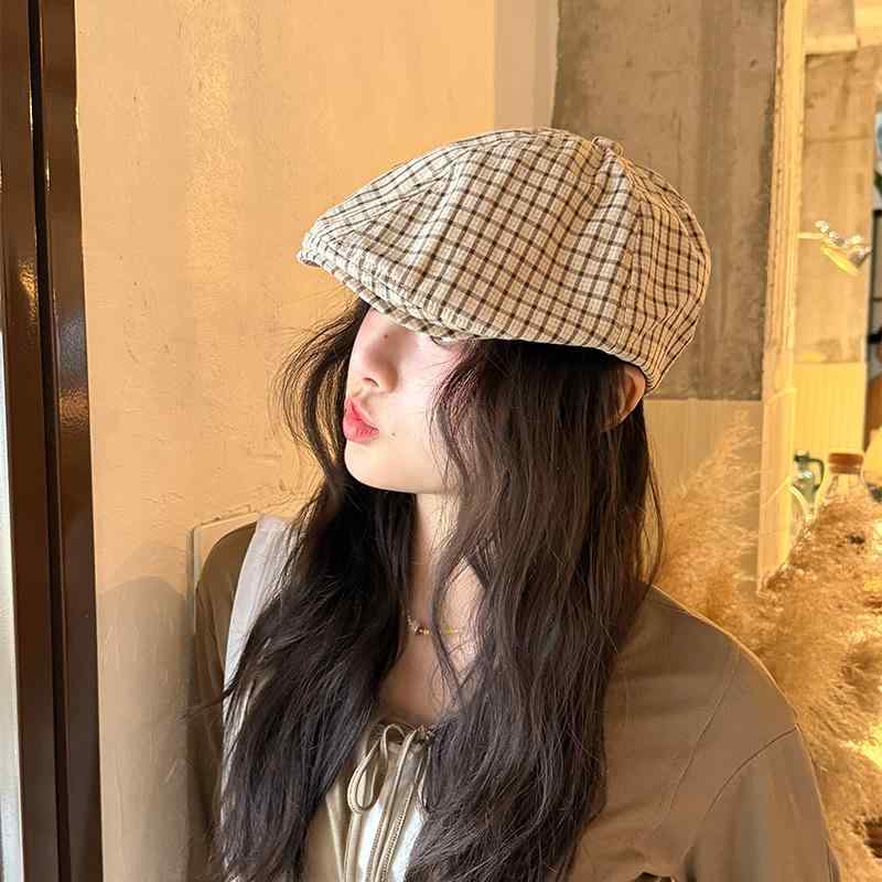 ベレー帽 レディース 格子柄 大頭 小顔効果 UVカット 紫外線対策 帽子 春夏2