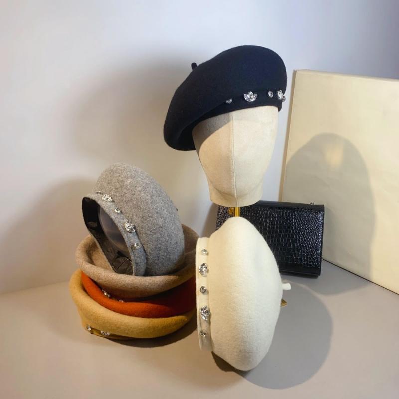 ベレー帽 レディース 秋冬 ウール混紡 八角帽子 画家帽 暖か あったか 暖かい ブラック 黒 グレー グレー オフホワイト 白 ベージュ 肌色 ストリート2
