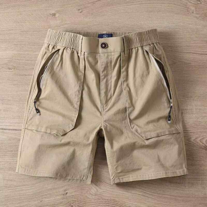 ハーフパンツ メンズ 男性用 5分丈パンツ 綿 直筒 カーゴパンツ ファスナーポケット付き ストレッチ 伸縮性 スポーツ 夏 ホワイト ブラック ブルー カーキ