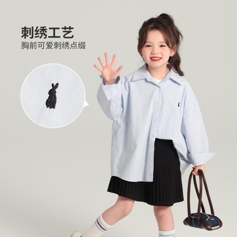 シャツ ガールズ 子供服 長袖 春秋 無地 綿 ブラウス 普段着 かわいい 100 110 120 130 140 ホワイト ピンク ブルー