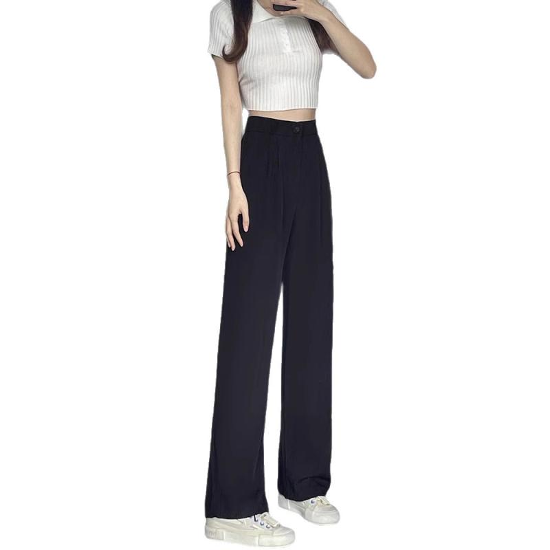 ズボン下 レディース 高腰 ワイドレッグパンツ 春夏 秋冬 黒 黒いこと 薄墨色 白 白いこと ゆったり 引っ切り無い 美脚 スラックス ズボン ボトムス 通い 事務室 心地よい 好いたらしいめ 人付き合い冷感 伸縮性 ポリエステル