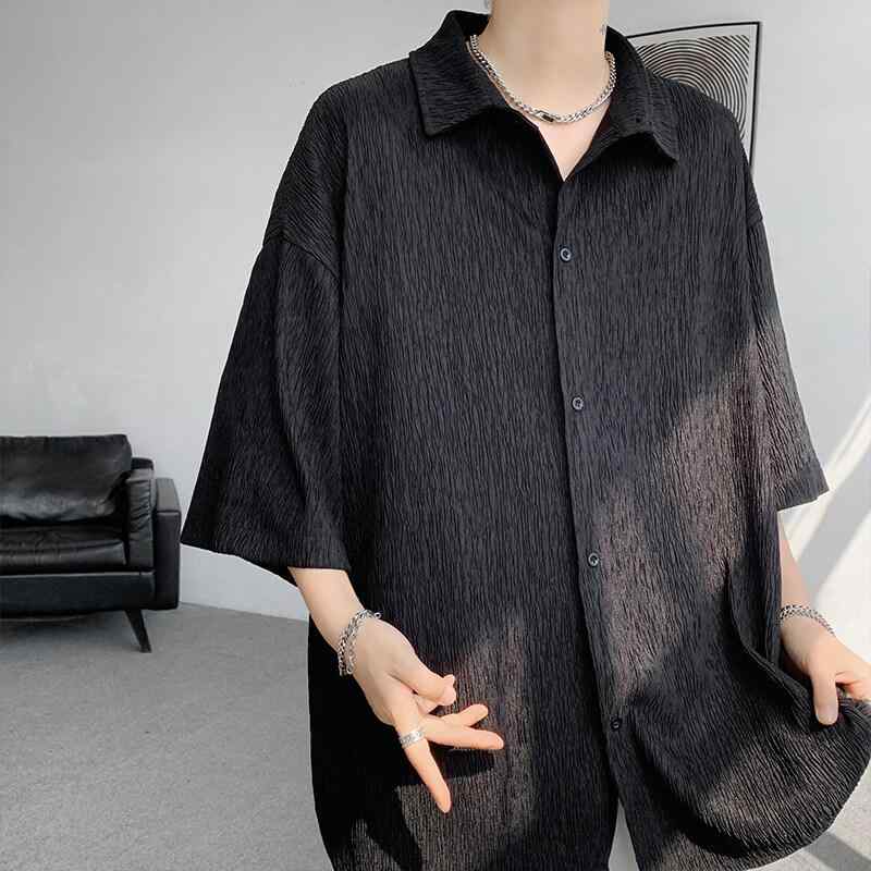シャツ メンズ 男性用 半袖 麻 リネン 夏シャツ 薄手 接触冷感 冷感 クール 七分袖 ルーズ ゆったり 白 グレー 黒 カーキ 大きいサイズ