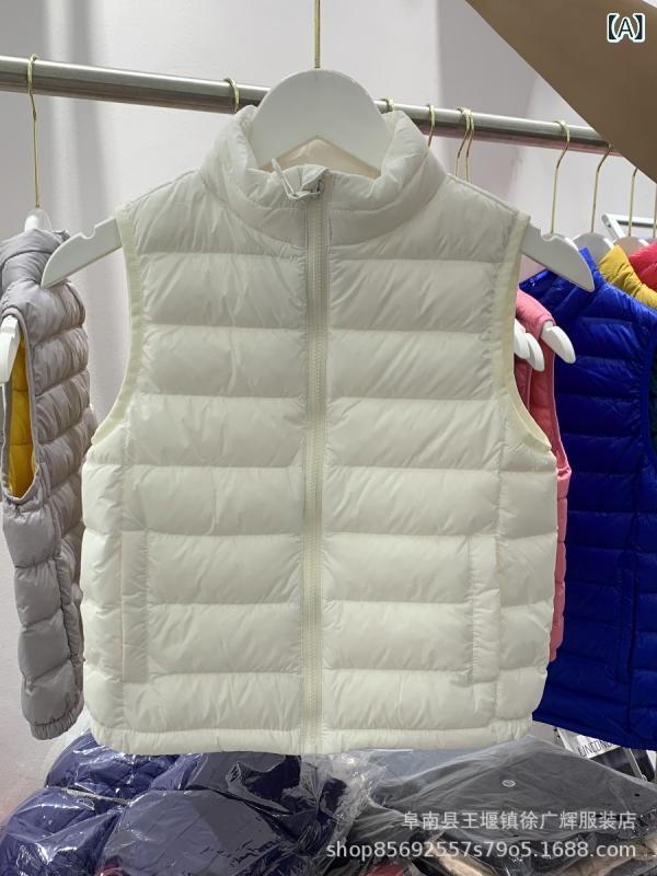 子供服 ダウンベスト キッズ 軽量 薄手 カラー スタンドカラー ベスト アウター 男の子 女の子 ベビー服 子供服 90% ダウン 春秋冬 110cm 120cm 130cm 140cm 150cm 160cm 170cm ホワイ