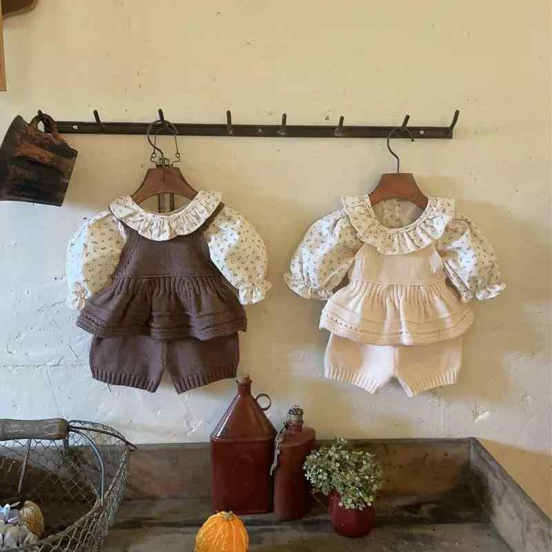 ベビー服 女の子 秋冬 ニット 2点セット：キャミソール トップス スカート & ブルマパンツ 綿 かわいい 幼児 上下セット 66cm 73cm 80cm 90cm 杏ピンク 香芋パープル