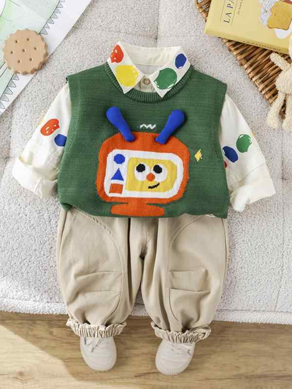 子供服 ニットベスト セットアップ 春秋 幼児 長袖シャツ パンツ 3点セット 男の子 女の子 かわいい 普段着