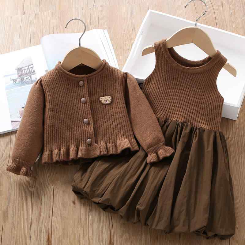 ニット セットアップ キッズ 女の子 カーディガン ニット ベスト スカート 2点セット 子供服 かわいい 韓国風 秋冬 長袖 トップス ボトムス ガールズ 普段着 遊び着 90 100 110 120 130