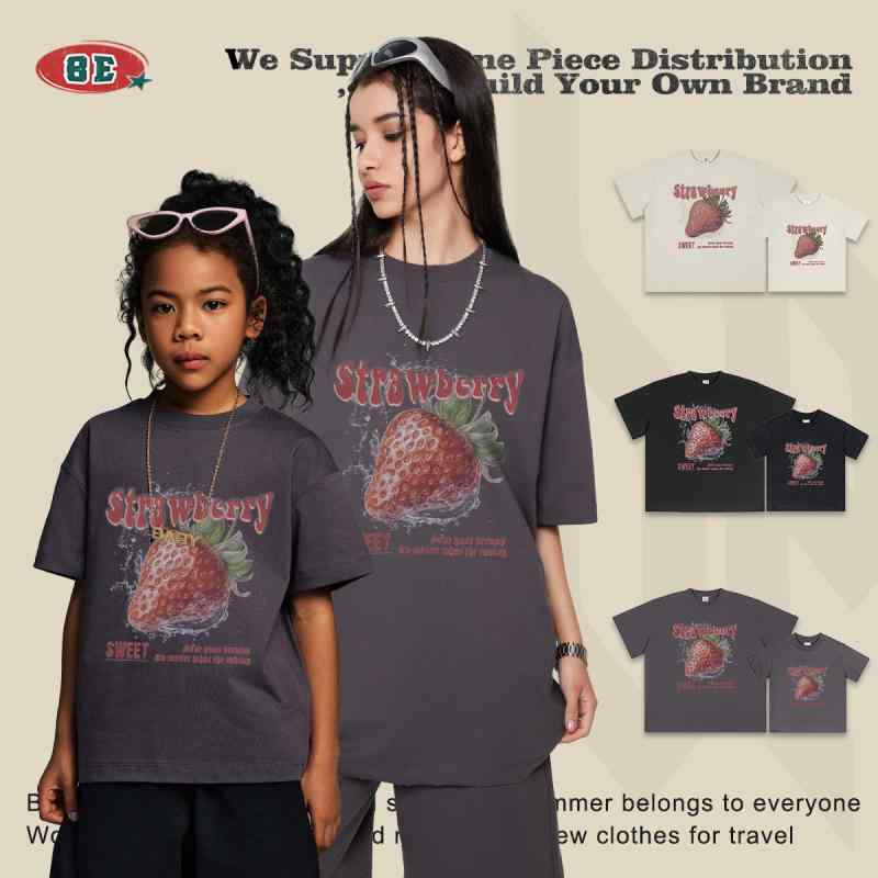 Tシャツ メンズ 半袖 コットン ストリート いちご プリント ドロップショルダー ゆったり カットソー2