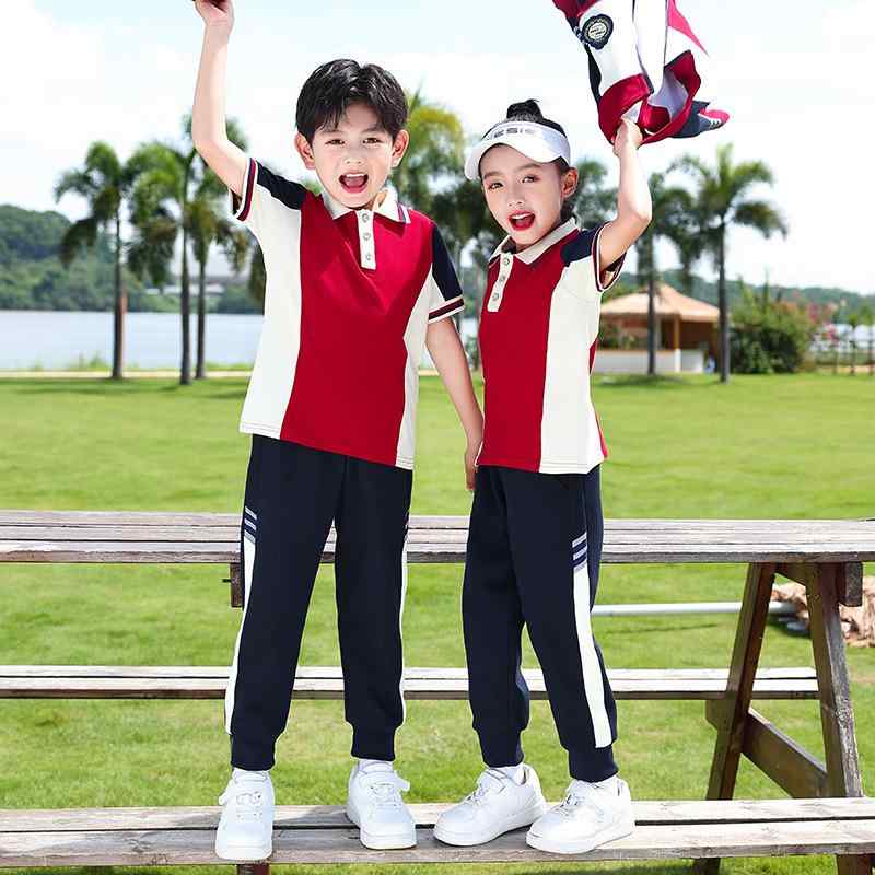 スクールウェア キッズ 赤 野球ユニフォーム風 上下セット 綿 3点セット 子供 幼稚園 保育園 スポーツ 運動会 遠足