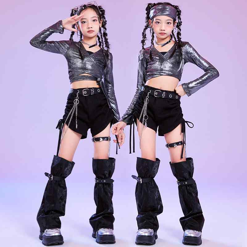 ダンス衣装 キッズ 女の子 ダンスウェア セットアップ 長袖 トップス へそ出し ショートパンツ チアダンス ヒップホップ ジャズダンス 舞台 演出服 発表会 練習着 レッスン着 黒 シルバー 110 120 130 140 150 160 170 18 5,935円