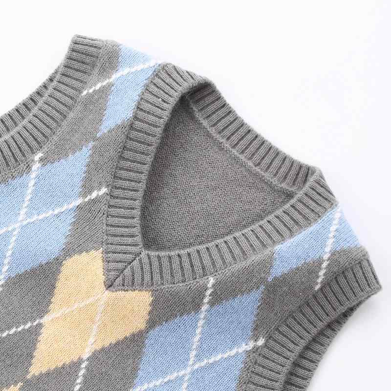 子供服ベスト 秋冬 ベビー 菱形模様 ニット セーター ウール混紡 チョッキ 厚手 Vネック 男女兼用 男の子 女の子 普段使い