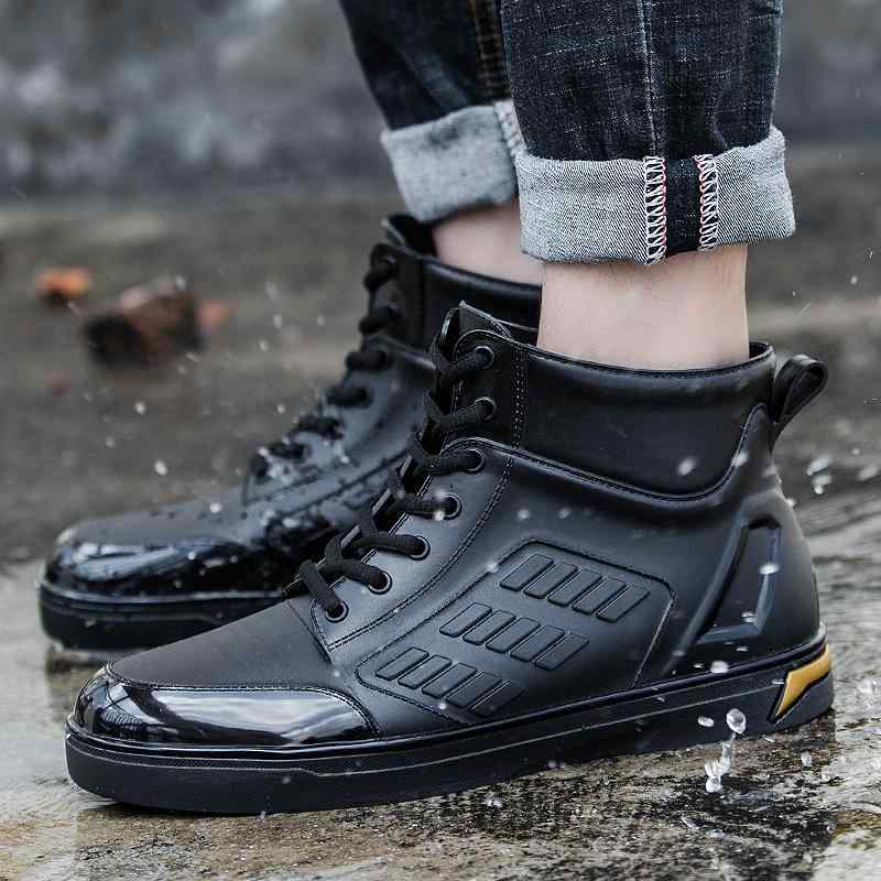 レインシューズ メンズ 男性用 ショート丈 ローカット スニーカー風 滑り止め 防水 PVC 黒 ブラック 春夏秋冬2