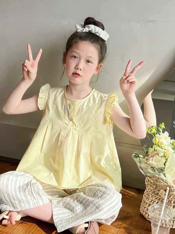 子供服 女の子 夏物 セットアップ ノースリーブ Tシャツ パンツ 上下 2点セット 薄手 蚊除け カジュアル リラックス 普段着 部屋着