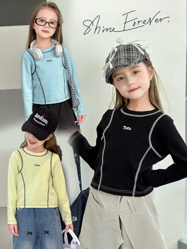 Tシャツ キッズ 長袖 春秋 女の子 子供服 親子 ペアルック 綿 かわいい おしゃれ ガールズ トップス カットソー 100 110 120 130 140 150 160 ブラック ブルー イエロー