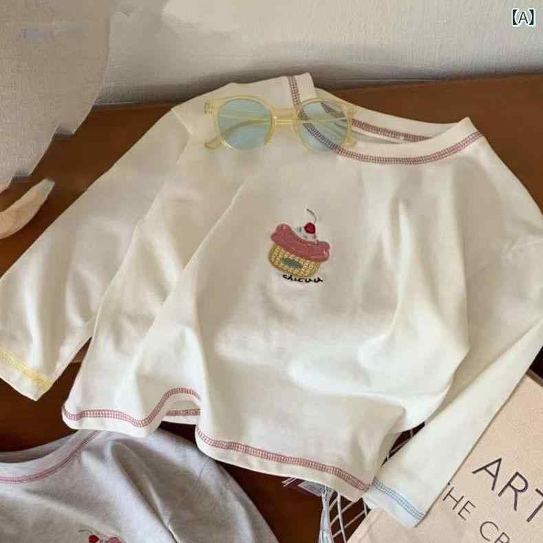 Tシャツ ガールズ 長袖 春秋 かわいい 刺繍 刺しゅう 薄手 カットソー 女の子 幼児 普段着 部屋着
