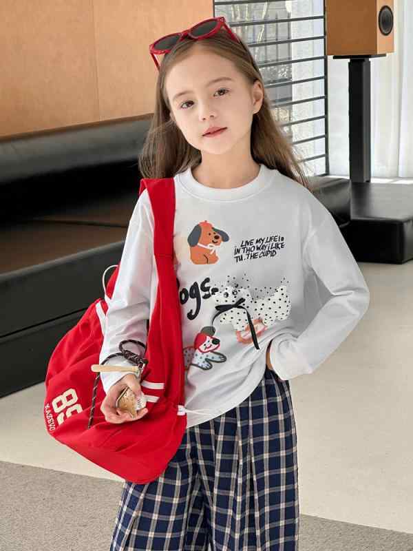 Tシャツ キッズ 春秋 長袖 子供服 かわいい 象 ドット柄 犬 アニマル柄 コットン 吸湿排汗