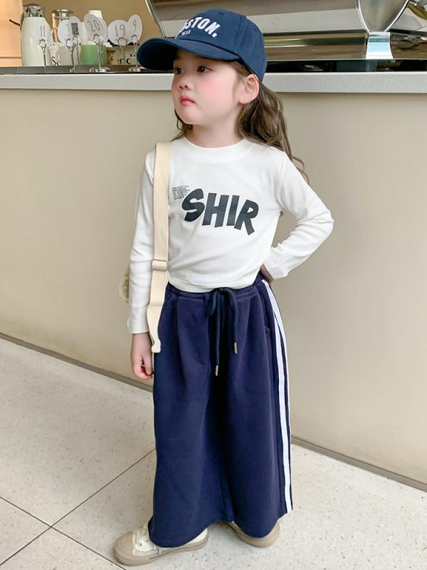 キッズ 女の子 春秋 長袖Tシャツ ワイドレッグパンツ 2点セット 子供服 上下セット カジュアル かわいい 綿混紡 90cm 100cm 110cm 120cm 130cm 140cm