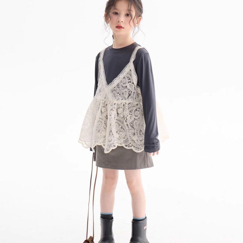 子供服 Tシャツ セットアップ スカート 女の子 レース 再生繊維 トップス ボトムス 上下セット 2点セット 普段着 おしゃれ かわいい 夏 中学生 高学年