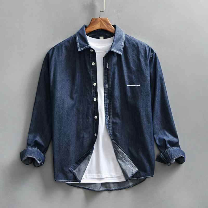 シャツ 男性用 デニム 長袖 コットン 混紡 トップス 普段使い 部屋着 ブルー ブラック M L XL XXL XXXL XXXXL2