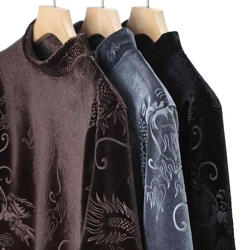 Tシャツ 男性用 スウェット 厚手 裏起毛 トップス 中国風 レトロ 龍柄 長袖 カットソー 秋冬 あったか 暖かい ゆったり カジュアル スタイル 普段使い