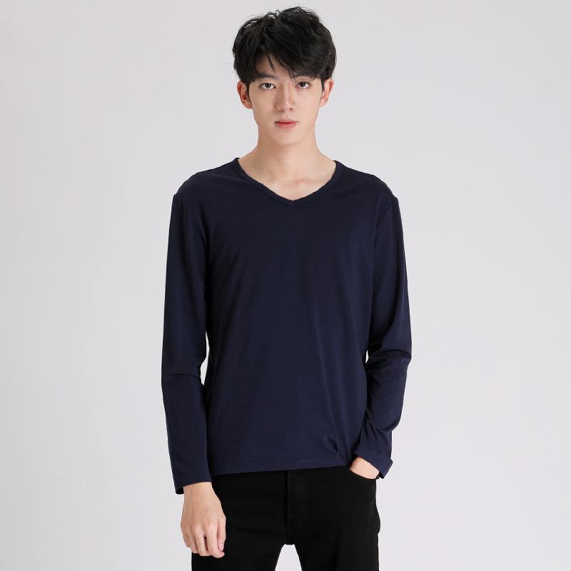 Tシャツ メンズ 男性用 長袖 Vネック 無地 トップス カットソー プルオーバー 綿 春秋 普段使い 部屋着 高弾