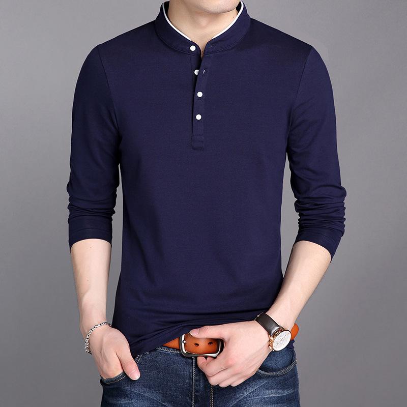Tシャツ メンズ 男性用 トップス カットソー 長袖 コットン スリムフィット カジュアル 春 立襟 無地 ホワイト グレー ブラック ワインレッド ネイビー