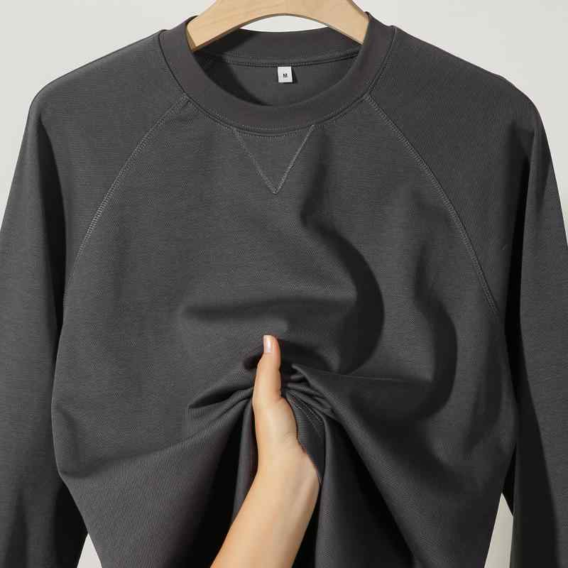 Tシャツ 男性用 春秋 トップス コットン混紡 無地 ラウンドネック 長袖 カットソー ゆったり 普段使い グレー ブラック ホワイト