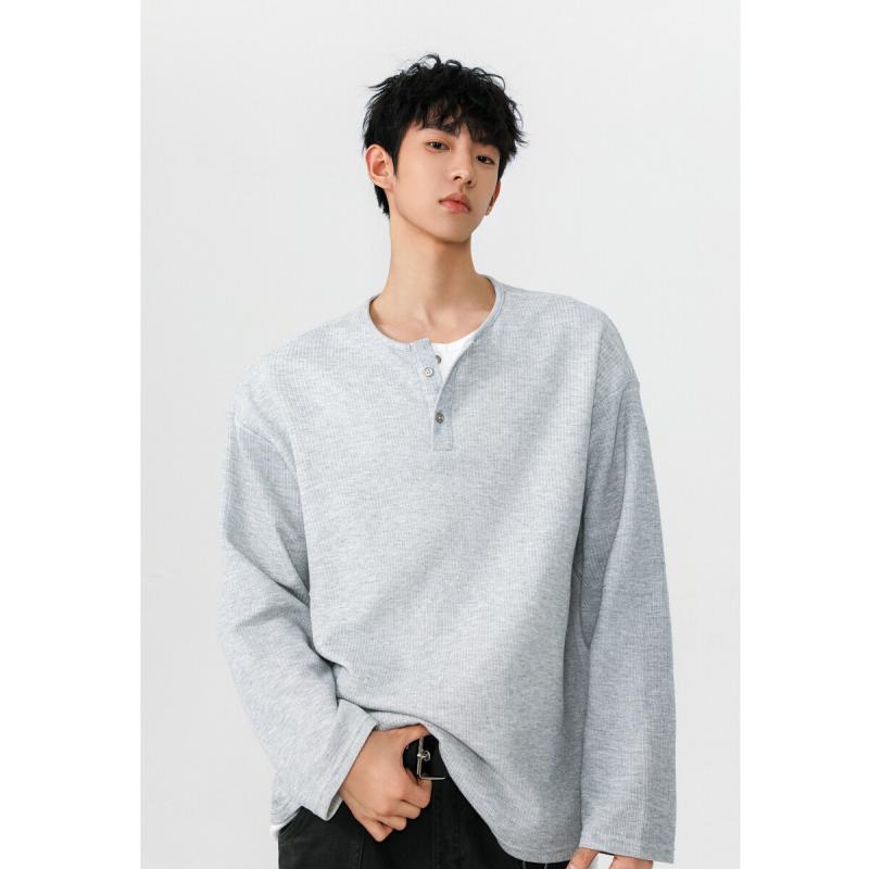 Tシャツ メンズ 長袖 春秋 無地 ヘンリーネック カットソー ゆったり 大きめサイズ カジュアル トップス 男性用 普段使い
