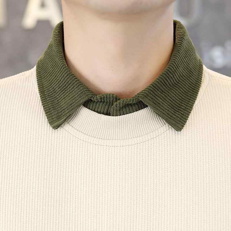 Tシャツ メンズ 長袖 春秋 トップス プルオーバー 配色 ポリエステル スタイリッシュ レトロ 高級感