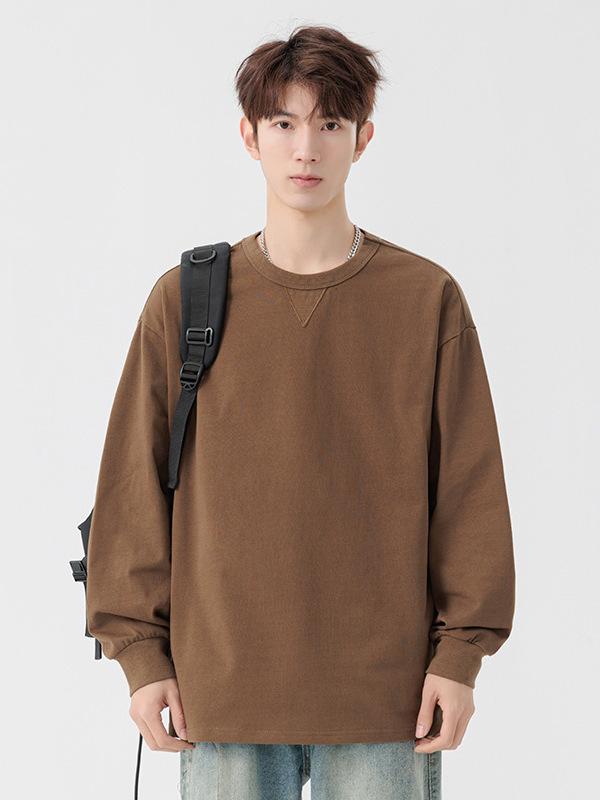 Tシャツ メンズ 男性用 長袖 Tシャツ 春秋 トップス 丸首 コットン 刺繍 ゆったり カジュアル 黒 ブラック グレー 灰色 緑 グリーン コーヒー 珈琲
