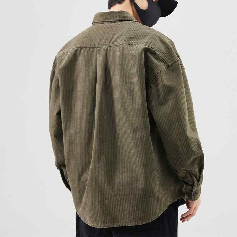 シャツ メンズ 男性用 トップス 長袖 襟付き ミリタリーグリーン 黒 コーヒー色 スプリングコート ライトアウター カジュアル 合体型 無地 普段使い