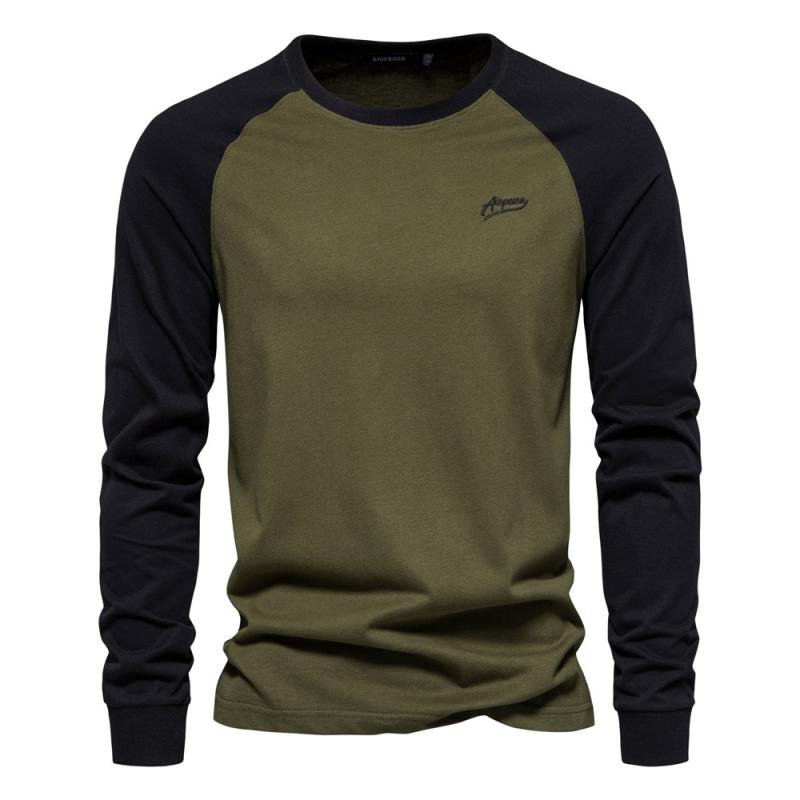 Tシャツ メンズ 男性用 カットソー 長袖 春秋 トップス 切り替え アウトドア 綿100% 普段使い 軍 ???? 白色 灰色 カーキ ネイビー