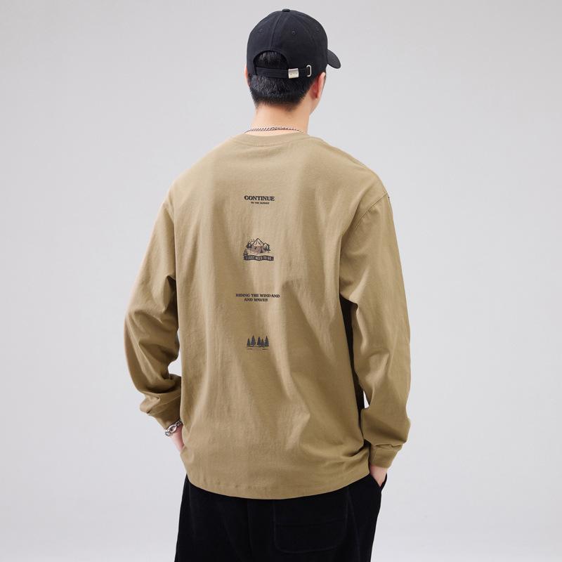 Tシャツ メンズ 春秋 長袖 コットン 大きいサイズ アメリカン レトロ 山系 プリント ゆったり カットソー トップス 普段使い 部屋着 アウトドア