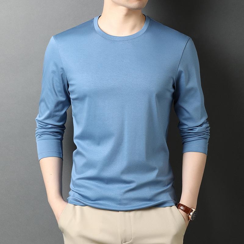 Tシャツ 男性用 長袖 コットン トップス 無地 薄手 ラウンドネック 普段使い リラックス 部屋着 ホワイト グレー ブラック ブルー 春 秋