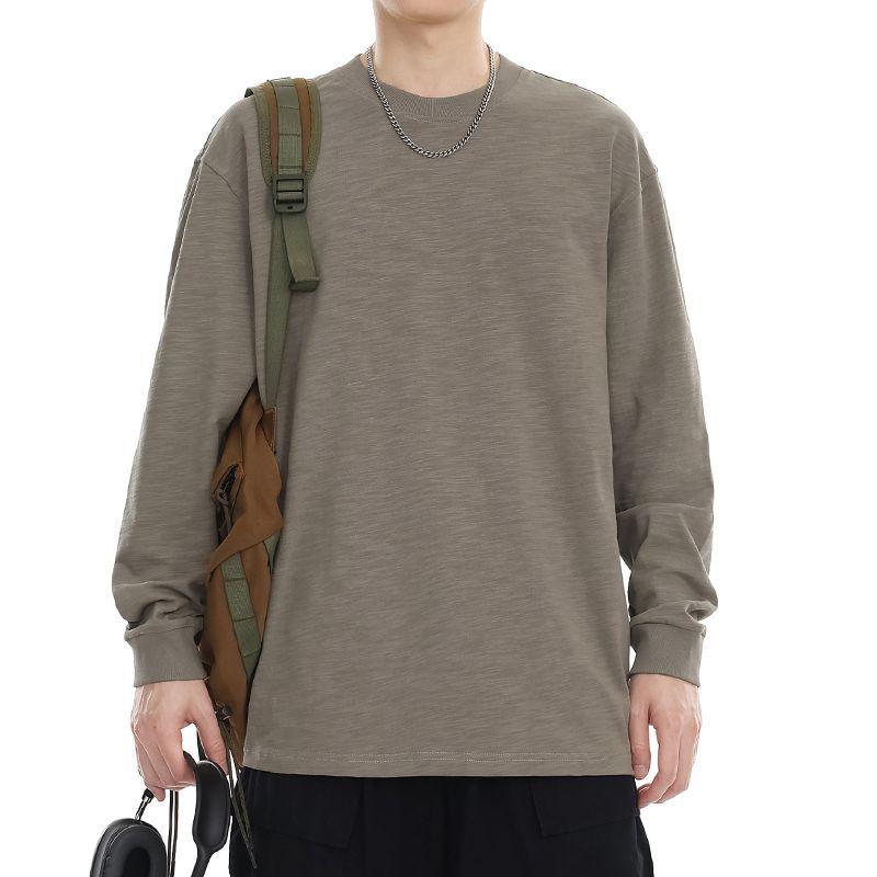 Tシャツ メンズ 男性用 長袖 無地 純綿 コットン 快適 インナー トップス カットソー プルオーバー ラウンドネック ゆったり 春秋 デイリー カジュアル 白 黒 グレー