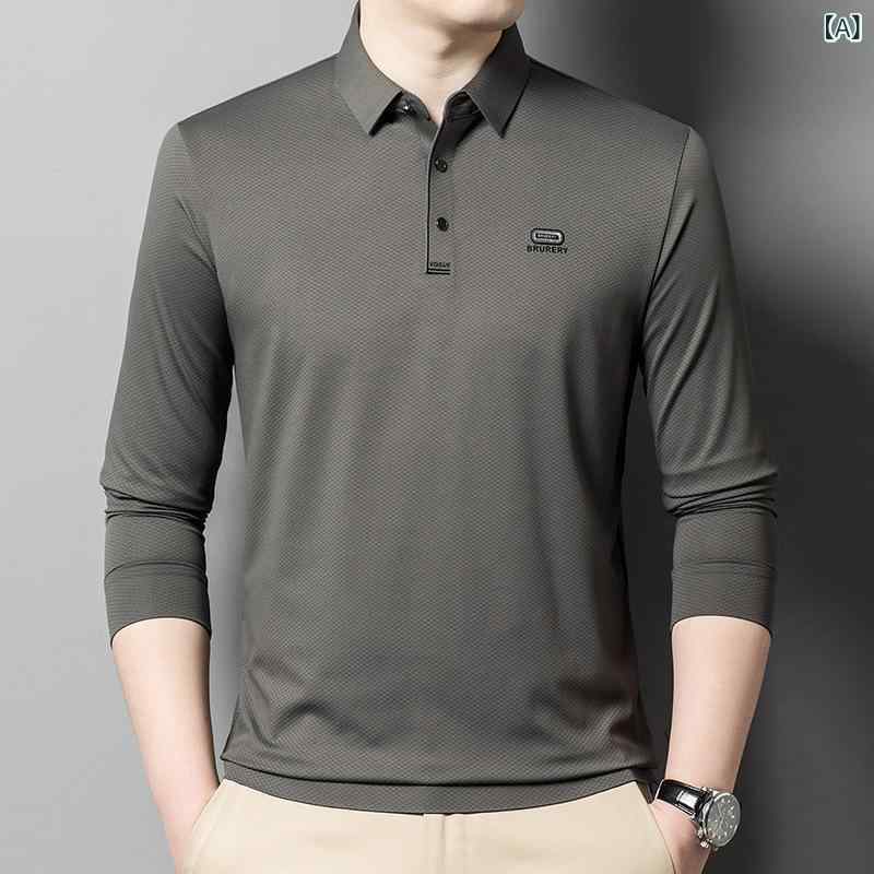 Tシャツ 男性用 長袖 トップス 中年 紳士 ビジネスカジュアル 翻襟 薄手 耐摩耗 高色落ち 普段使い