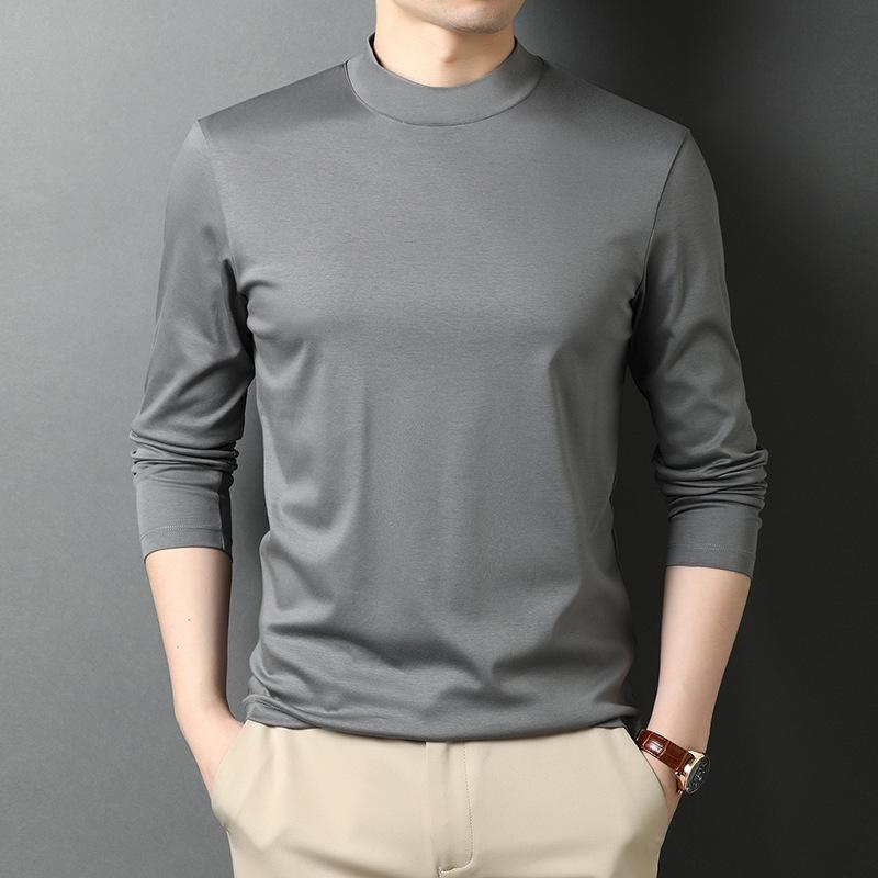 Tシャツ メンズ 男性用 トップス カットソー 長袖 無地 コットン 立襟 普段使い シンプル ファッション ブラック グレー ネイビー グリーン 春秋