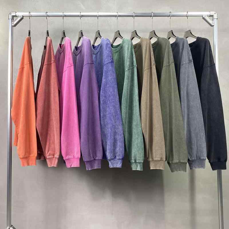 Tシャツ 男性用 ストリート ヒップホップ ウォッシュ加工 ダメージ加工 長袖 ドロップショルダー ゆったり 綿 春秋 普段使い2|ブリルビ