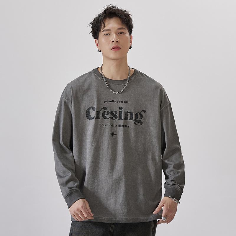 Tシャツ メンズ 男性用 秋冬 長袖 コットン アメリカンレトロ プリント クルーネック カットソー ゆったり 大きめサイズ 耐摩耗